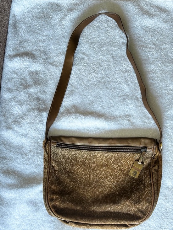 Borbonese Handbags - Borbonese Textured Brown Shoulder Bag with Front Zip Pocket